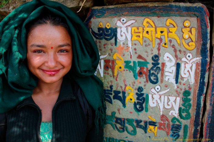 Nepali Girl and Mane Stone