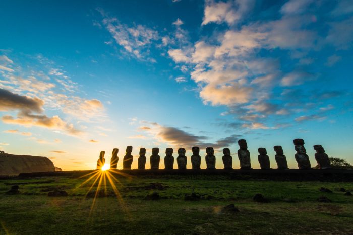 Moai Statues at Sunset on Chile's Easter Island