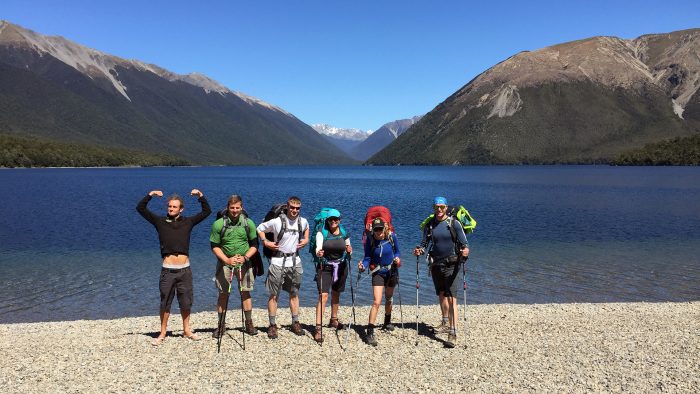 Guests on the Active Adventures 'Rimu' trip hiking Nelson Lakes National Park
