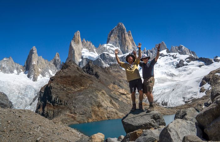 Hiking in Patagonia, with Torres del Paine in the background