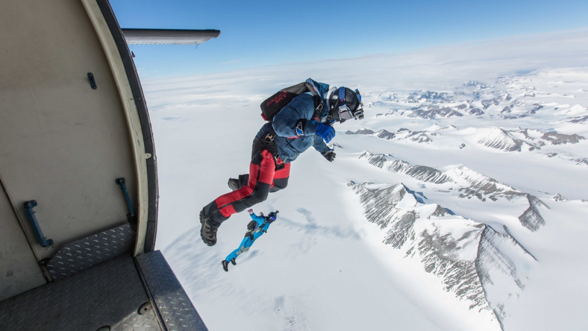 Skydiving over Union Glacier, Antarctica
